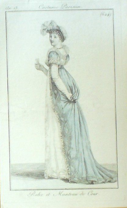 Costume Parisien 1805 an 13 # 624 (eau forte) Robe et manteau de cour
