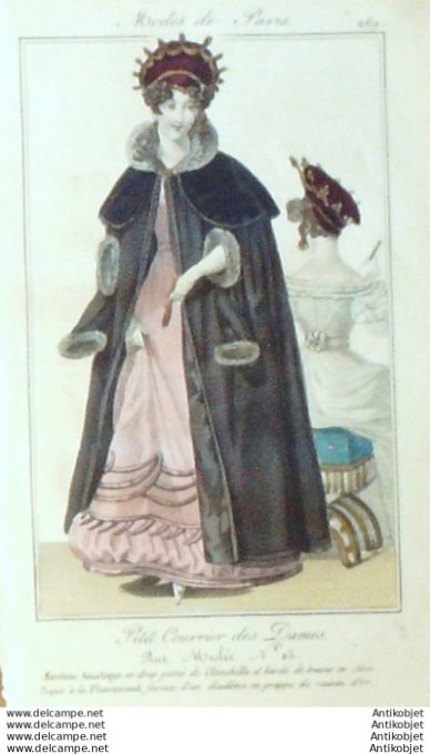 Gravure Mode Courrier des Dames 1825 #  269 (eau forte old Fashion plate)