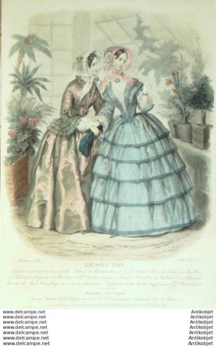Gravure Mode Le Bon Ton 1849 16 #  5 (aquarelle old fashion plate)