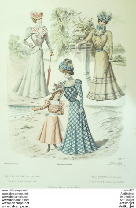 Gravure de mode La Gazette 1898 # 27 Maison Abel Goubaud