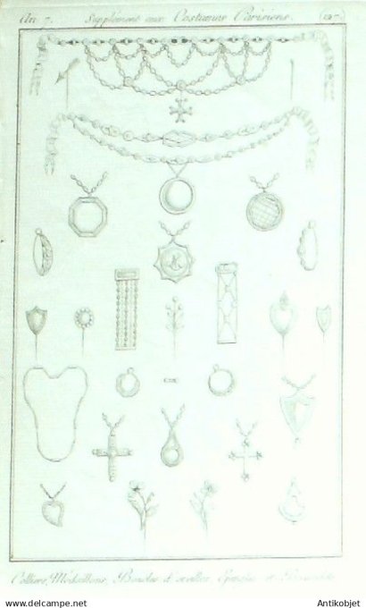 Costume Parisien 1799 an 7 #127 (eau forte) Colliers médaillons