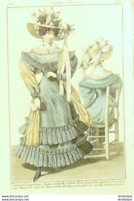Costume Parisien 1827 # 2494 Robe de popeline garnie