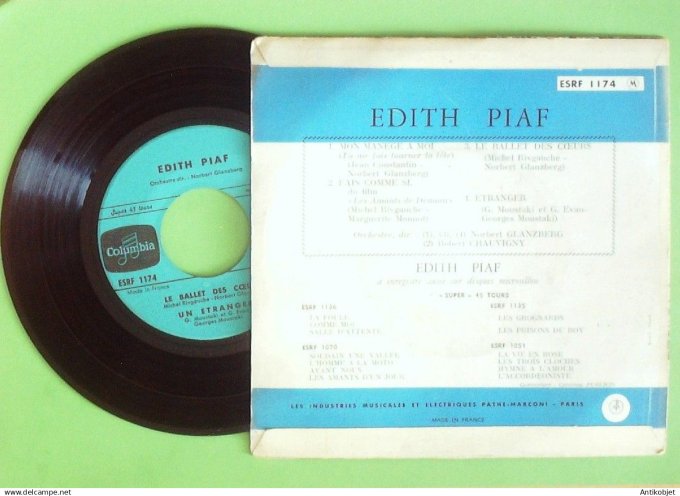 Piaf Edith 45T EP Mon manège 1958