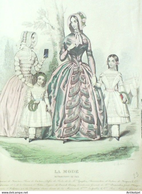 Gravure La mode 1845 # 23 (aquarelle old Fashion plate)