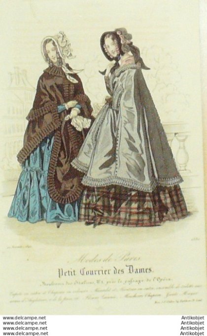 Gravure Mode Courrier des Dames 1842 # 1880 (eau forte old Fashion plate)
