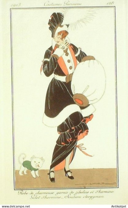 Gravure Mode Costume Parisien 1913 # 128 Lhuer Victor (eau forte)