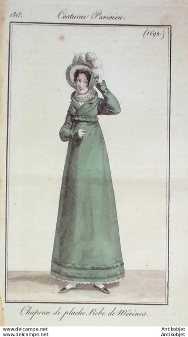 Gravure de mode Costume Parisien 1817 n°1692 Robe de mérinos