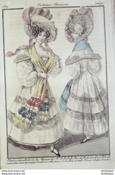 Costume Parisien 1829 # 2696 Robe mousseline ornée de remplis