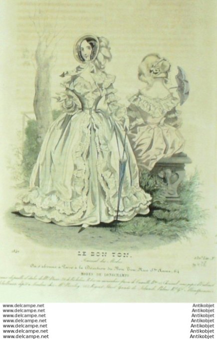 Gravure Mode Le Bon Ton 1840 # 428 (aquarelle old fashion plate)