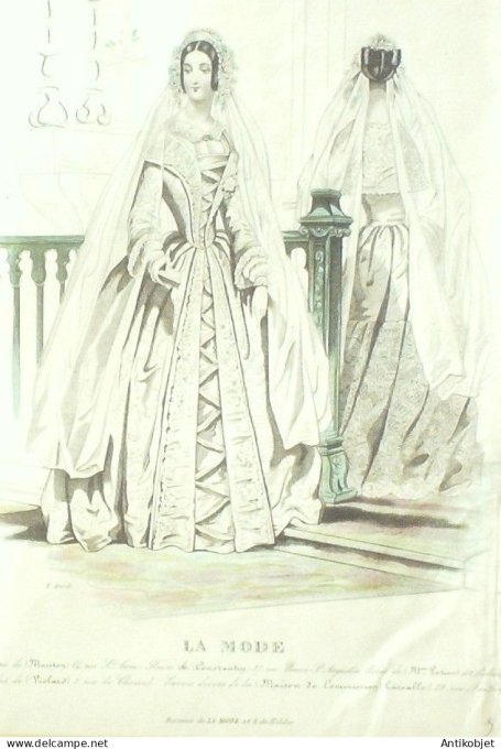 Gravure La mode 1844 #  9 (aquarelle old Fashion plate)