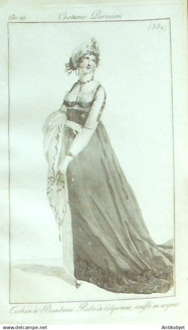 Costume Parisien 1802 an 10 # 389 (eau forte) Robe de crêpe noir