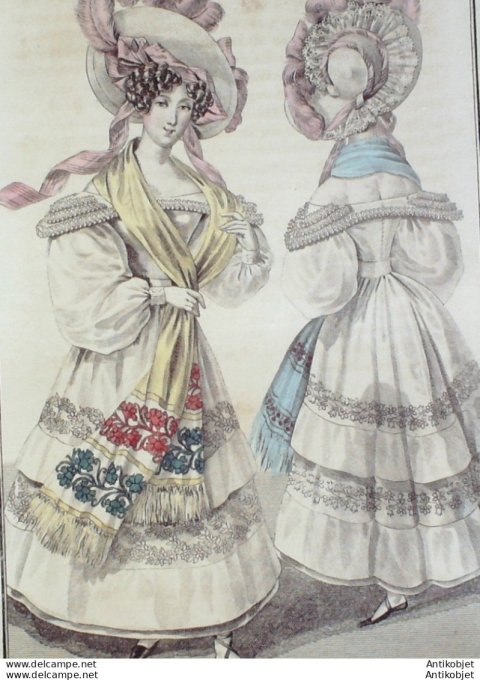 Costume Parisien 1829 # 2696 Robe mousseline ornée de remplis