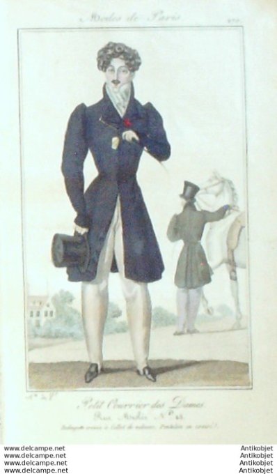 Gravure Mode Courrier des Dames 1825 #  270 (eau forte old Fashion plate)