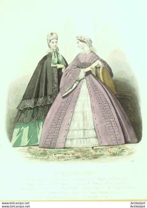 Gravure Les Modes Parisiennes 1862 #1023 Robes de chambre Cie Royale