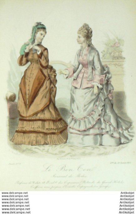 Gravure Mode Le Bon Ton 1873 # 53 (aquarelle old fashion plate)