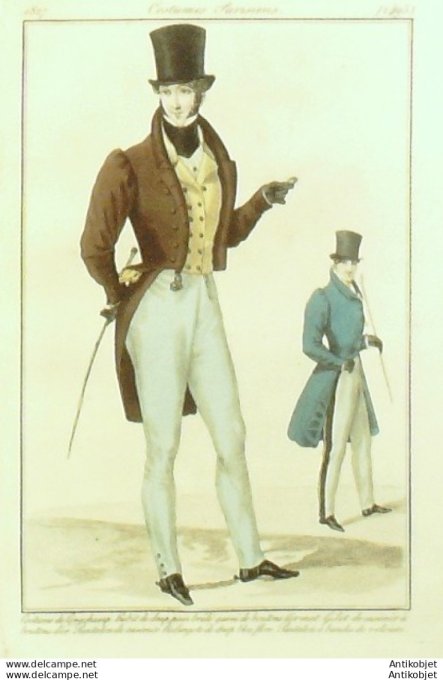 Costume Parisien 1827 # 2495 Habit et Redingote de drap homme