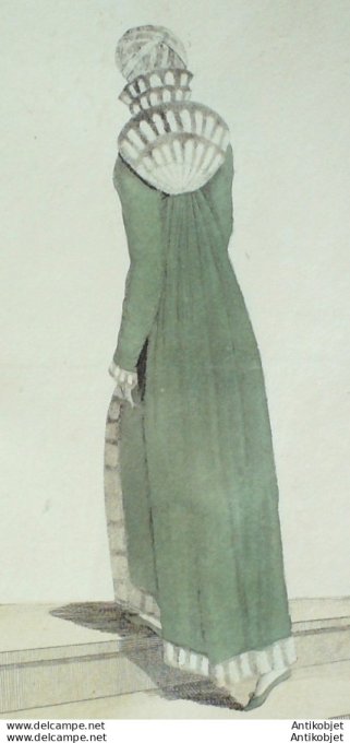 Gravure de mode Costume Parisien 1810 n°1045 Redingote à grand capuchon