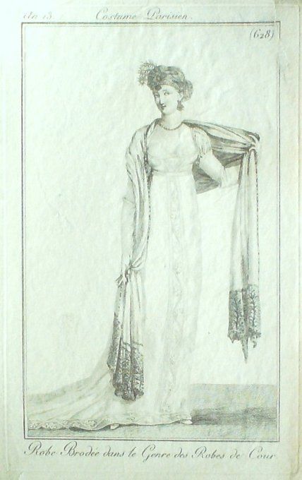Gravure Mode Costume Parisien 1805 an 13 # 628 (eau forte old Fashion plate