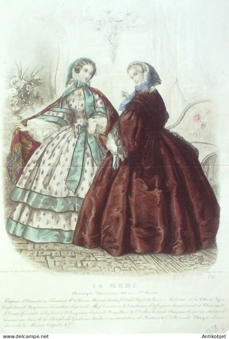 Gravure La mode 1858 #  3 (aquarelle old Fashion plate)