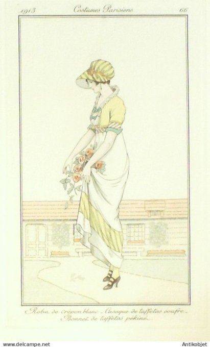 Gravure Mode Costume Parisien 1913 #   66 Barbier George (eau forte)