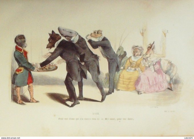 Grandville "Les Métamorphoses du jour" XVII Singe Loup Requin 1847