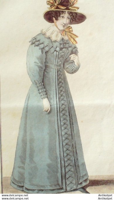 Gravure de mode Costume Parisien 1824 n°2282 Redingote gros de Naples