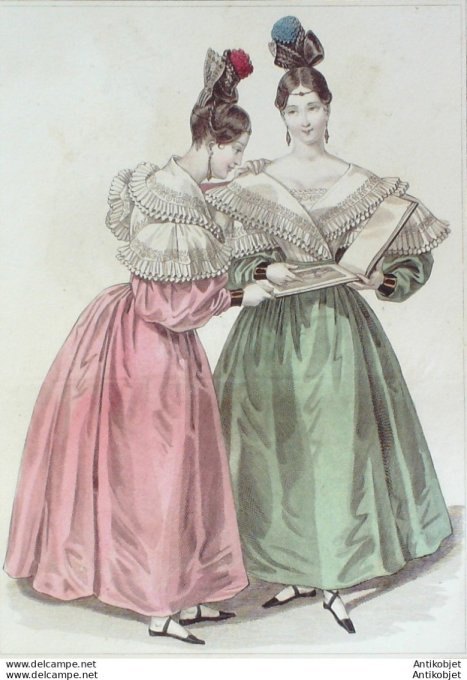 Gravure de mode Costume Parisien 1831 n°2927 Canezou à schall coiffure ornée