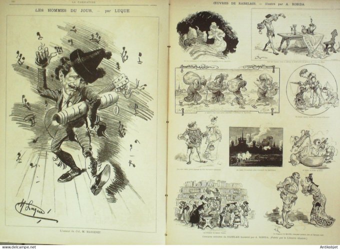 La Caricature 1885 #310 Courses d'hiver Job Massenet par Luque Rabelais Toto Robida