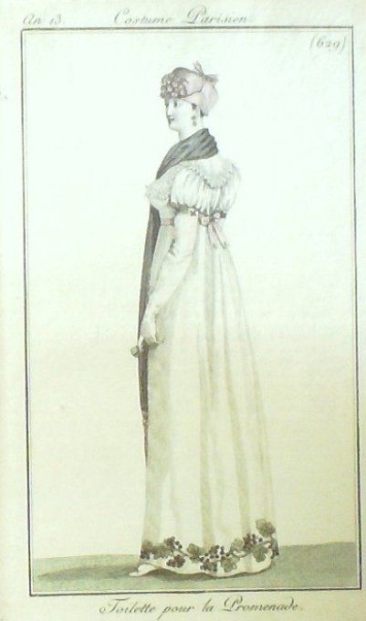 Costume Parisien 1805 an 13 # 629 (eau forte) Toilette de promenade