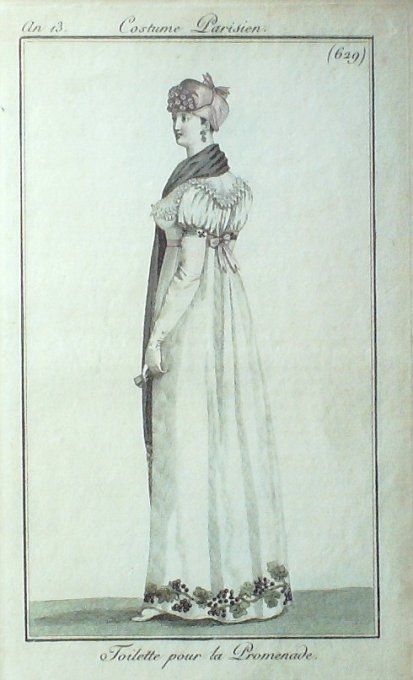 Gravure Mode Costume Parisien 1805 an 13 # 629 (eau forte old Fashion plate