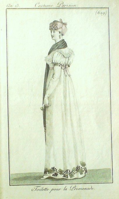 Gravure Mode Costume Parisien 1805 an 13 # 629 (eau forte old Fashion plate