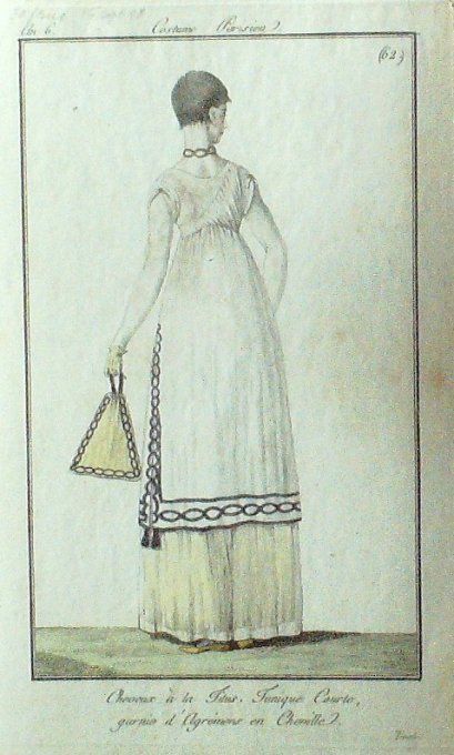 Gravure Mode Costume Parisien 1797 an  6 #  62 (eau forte old Fashion plate