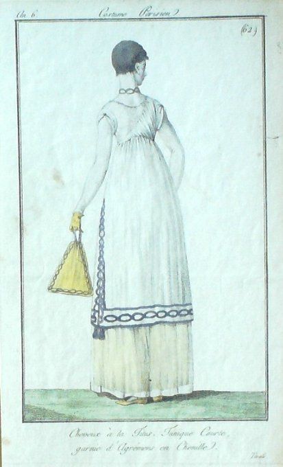 Gravure Mode Costume Parisien 1797 an  6 #  62 (eau forte old Fashion plate