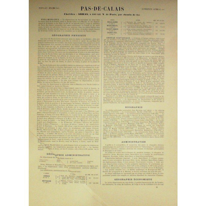 Carte Pas De Calais (62) Arras Graveur Lecoq Waltner Barbier 1868