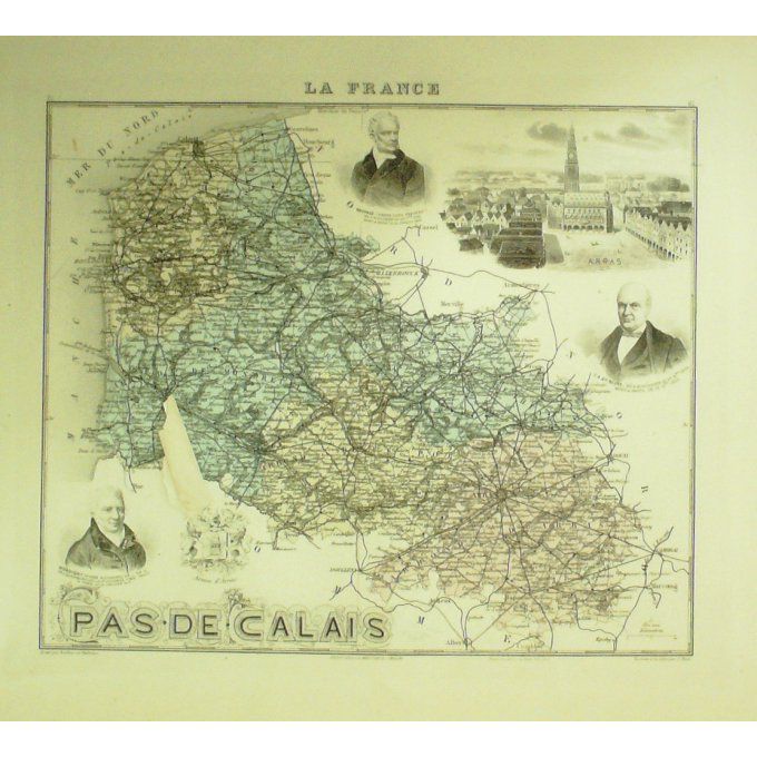 Carte Pas De Calais (62) Arras Graveur Lecoq Waltner Barbier 1868