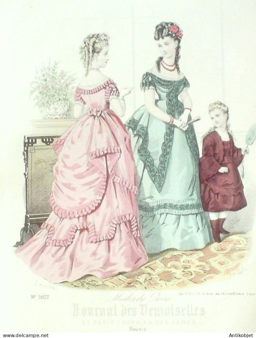 Gravure Mode J.Demoiselles 1873 # 3877 (aquarelle Old Fashion plate)