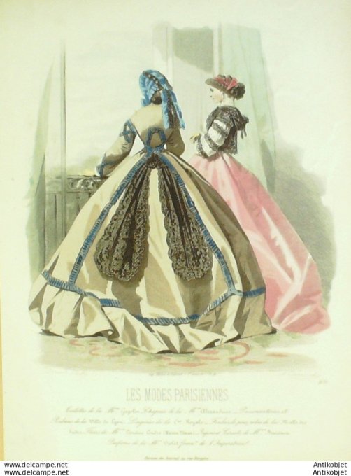 Gravure Les Modes Parisiennes 1865 #1175 Robes Jersey Maison Cagelin