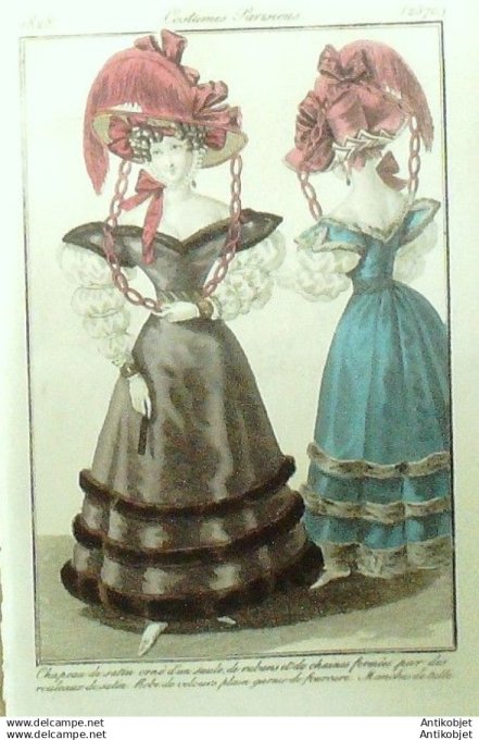 Gravure Mode Costume Parisien 1828 # 2570 (eau forte old Fashion plate