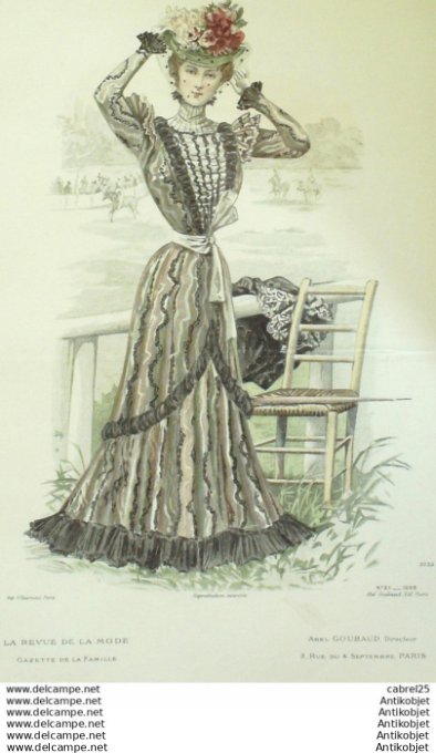 Gravure de mode La Gazette 1898 # 21 Maison Abel Goubaud