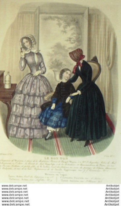Gravure Mode Le Bon Ton 1849 16 #  3 (aquarelle old fashion plate)