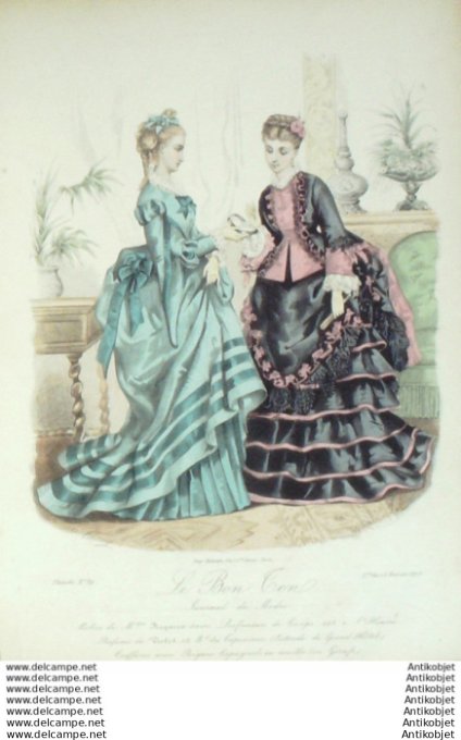 Gravure Mode Le Bon Ton 1873 # 59 (aquarelle old fashion plate)
