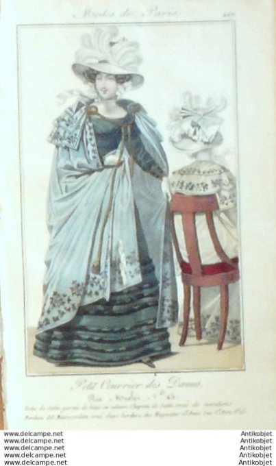 Gravure Mode Courrier des Dames 1825 #  267 (eau forte old Fashion plate)