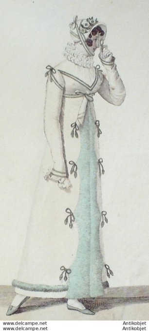 Gravure de mode Costume Parisien 1810 n°1046 Robe Lévantine & peluche