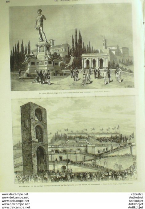 Le Monde illustré 1875 n°963 Italie Florence Michel Ange Buonarotti Palazzo Veecchio Piazza Dei Sign