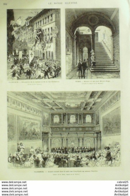 Le Monde illustré 1875 n°963 Italie Florence Michel Ange Buonarotti Palazzo Veecchio Piazza Dei Sign