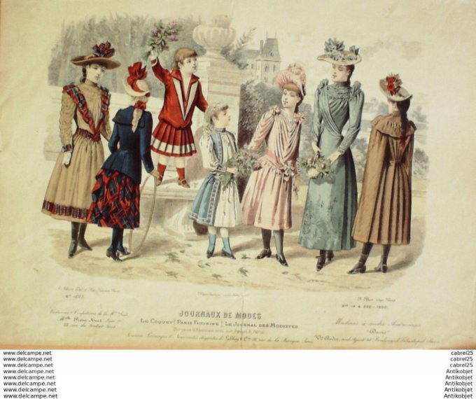 Gravure Mode Le Coquet 1890 # 14 (Old Fashion plate)