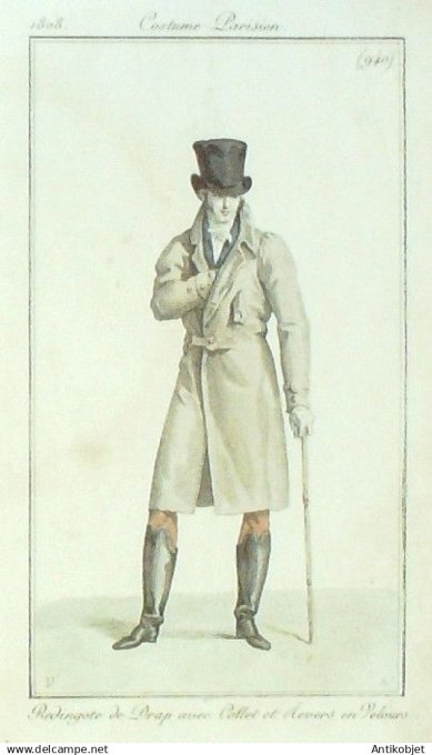 Costume Parisien 1808 # 940 (eau forte) Redingote  homme de drap