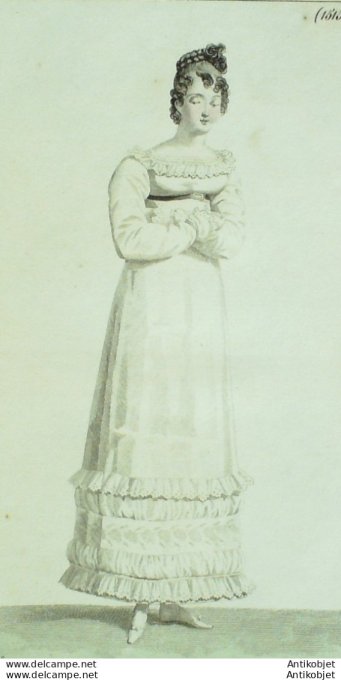 Gravure de mode Costume Parisien 1815 n°1515 Robe perkale & mousseline