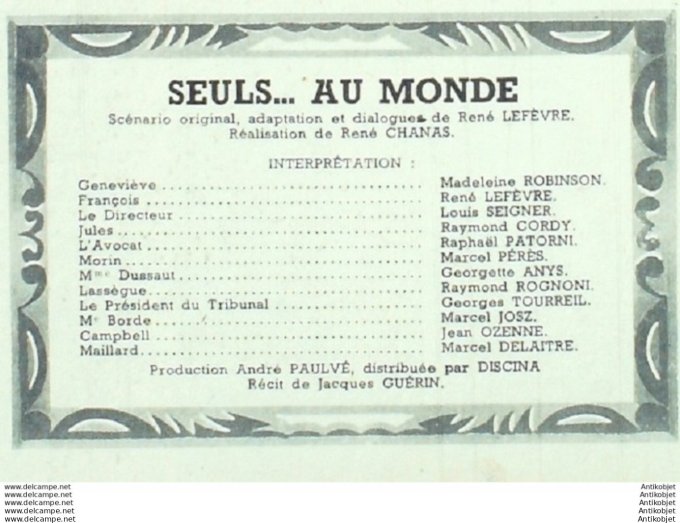 Mon Film 320 52-10 8 Seuls au monde Madeleine Robinson Louis Seignier