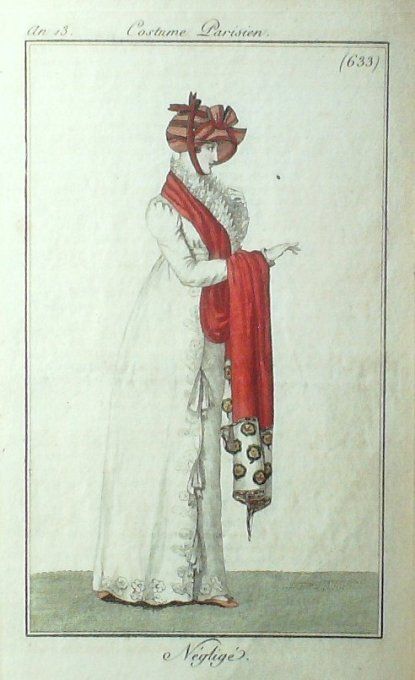 Gravure Mode Costume Parisien 1805 an 13 # 633 (eau forte old Fashion plate